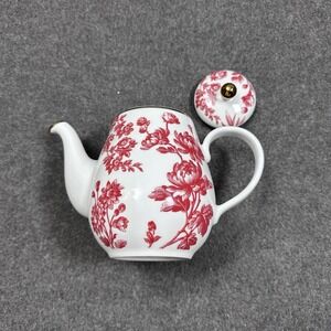Martha Stewart Collection Red Floral Porcelain Teapot w Lid